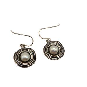Vintage 90s 925 Sterling Silver Genuine Pearl Swirl Earrings Israel